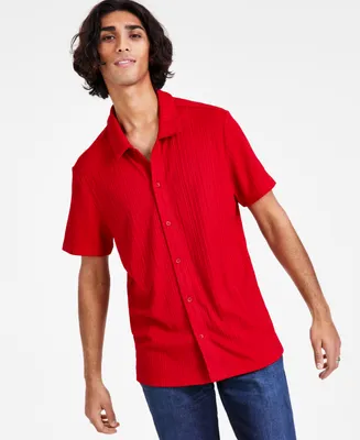 I.n.c. International Concepts Men's Rib Knit Button-Up Short-Sleeve Shirt, Created for Macy's