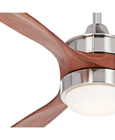 52" Windspun Modern Indoor Ceiling Fan with Led Light Remote Control Brushed Nickel Walnut Carved Wood Blade Dimmable for Living Room Kitchen House Be