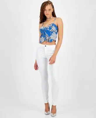 Guess Womens Maia Printed Sleeveless Corset Top Mid Rise Skinny Jeans