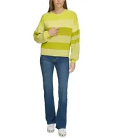 Dkny Jeans Women's Striped Side-Zip Blouson-Sleeve Sweater - Fe