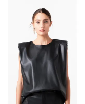 Women's Shoulder Padded Leather Top