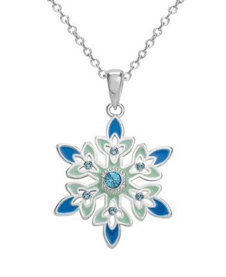 Disney Frozen Silver Plated Blue Crystal Snowflake Pendant Necklace, 18"