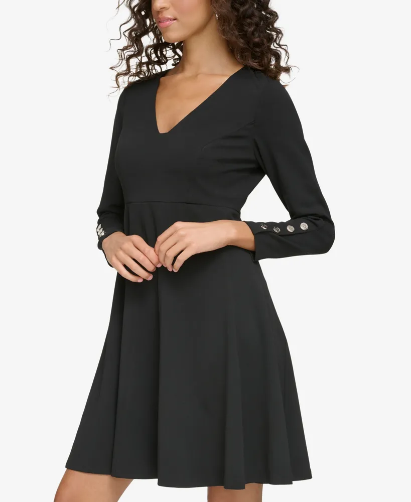 Tommy Hilfiger Women's V-Neck Button-Sleeve Dress