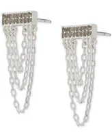 Lucky Brand Silver-Tone Pave Bar & Chain Drape Drop Earrings