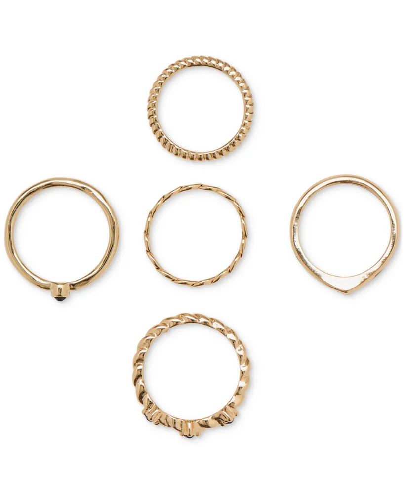 Lucky Brand Gold-Tone 5-Pc. Set Jet Pave Stack Rings