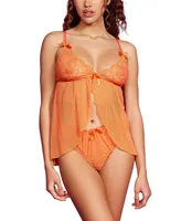 Hauty Women's Laced Flyaway Babydoll and Panty 2 Pc Lingerie Set