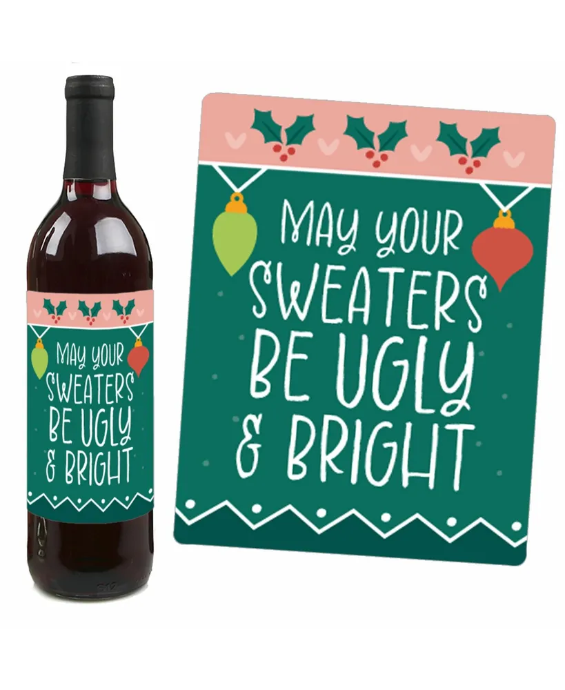 Colorful Christmas Sweaters - Wine Bottle Label Stickers - Set of 4 - Assorted Pre