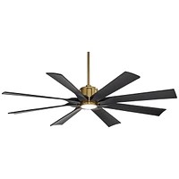 60" Defender Modern Outdoor Ceiling Fan with Led Light Remote Control Soft Brass Matte Black Damp Rated for Patio Exterior House Home Porch Gazebo Gar
