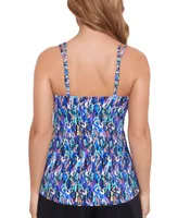 Swim Solutions Women's Printed Pleated Tankini Top, Created for Macy's