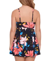 Swim Solutions Women's Floral-Print Empire Dress, Created for Macy's