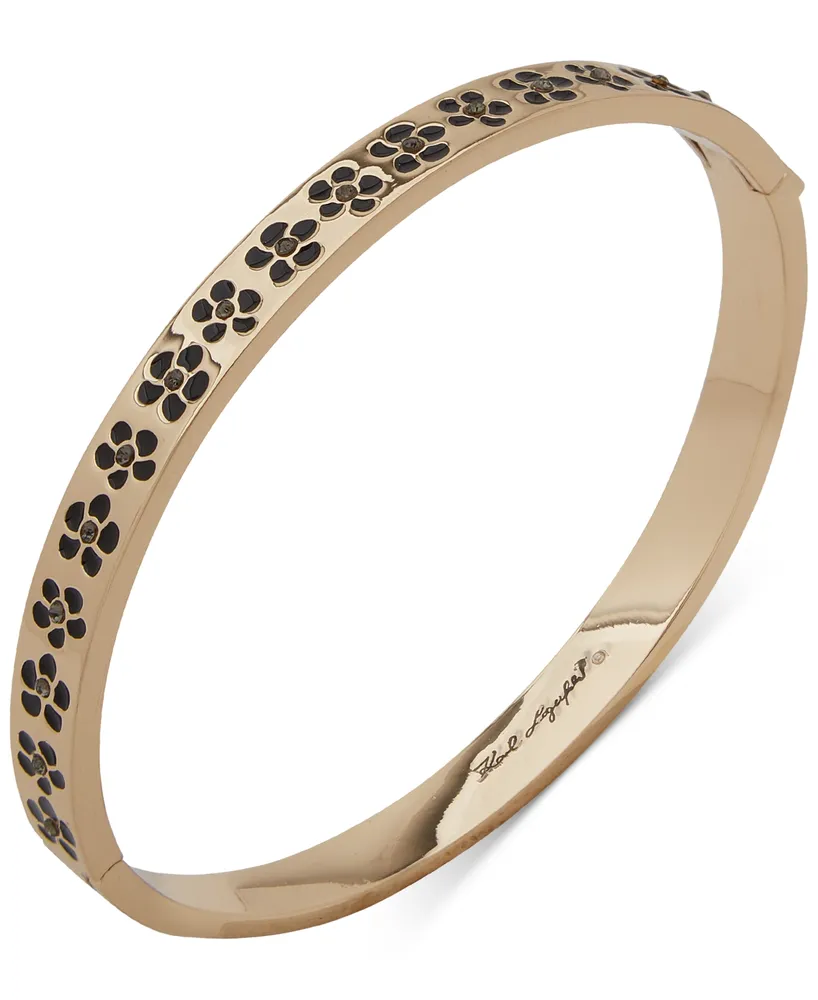 Karl Lagerfeld Paris Gold-Tone Jet Pave Flower Bangle Bracelet