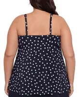 Swim Solutions Plus Polka-Dot High-Low Tankini Top, Created for Macy's