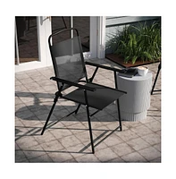 Munroe Set Of Textilene Folding Sling Style Patio Chairs With Armrests