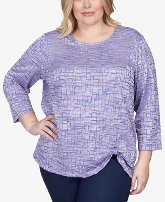 Alfred Dunner Plus Size Lavender Fields Iridescent Space Dye Side Grommet Top