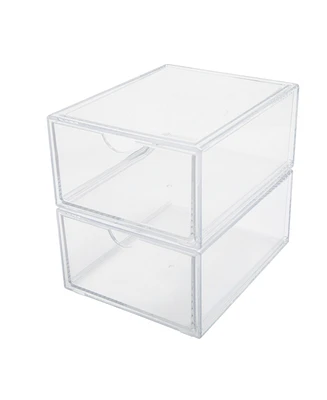 Martha Stewart Brody 2 Pack Plastic Stackable Office Desktop Organizer Boxes with Drawer, 6" x 7.5"