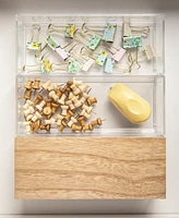 Martha Stewart Brody Plastic Storage Organizer Bins with Paulownia Wood Lid for Home Office or Kitchen, 3 Pack Medium, 3.75" x 3"