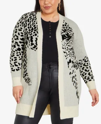 Avenue Plus Size Lena Leopard Open Front Cardigan Sweater