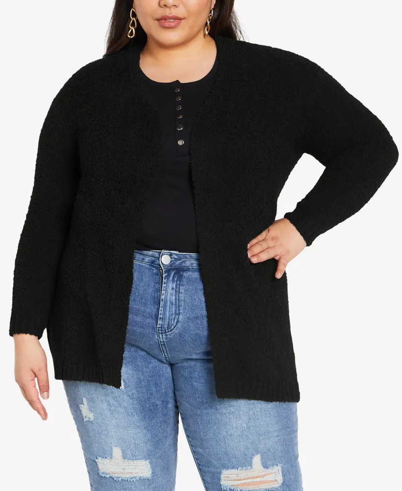 Avenue Plus Size Boyfriend Rib Cardigan Sweater