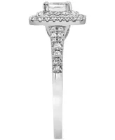 Diamond Emerald-Cut Double Halo Engagement Ring (1 ct. t.w.) in 18k White Gold