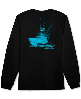 Columbia Men's Zoom Pfg Boat Sketch Logo Graphic Long-Sleeve T-Shirt