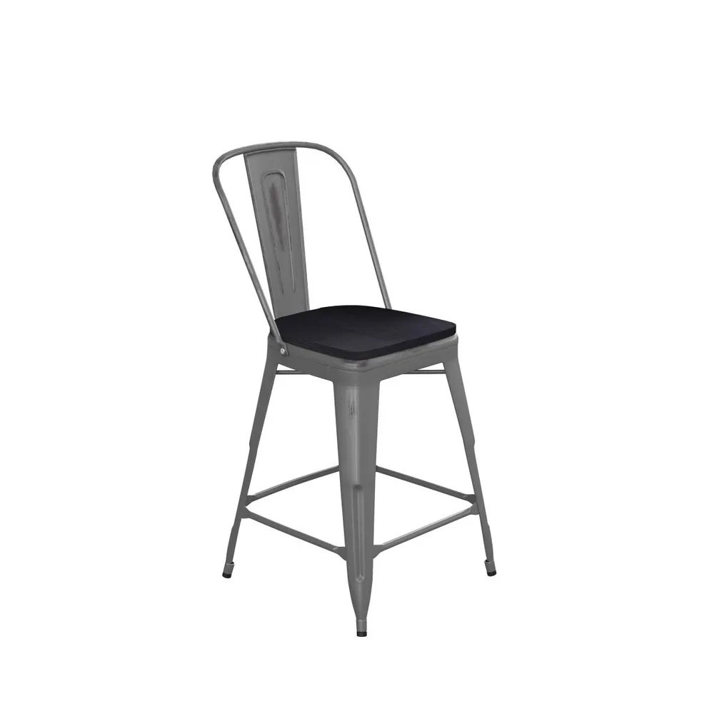 Grant Clear Coated Metal Stool With Backrest And Polyresin Seat For Indoor Use Only