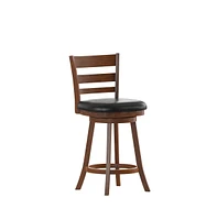 Silla 24" Classic Wooden Ladderback Swivel Counter Height Stool With Upholstered Padded Seat And Integrated Footrest