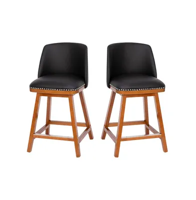 Jada Upholstered Mid-Back Stools With Nailhead Accent Trim & Wood Frames