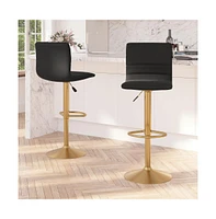 Set Of 2 Contemporary Height Adjustable Swivel Stools With Back And Pedestal Base Footrest
