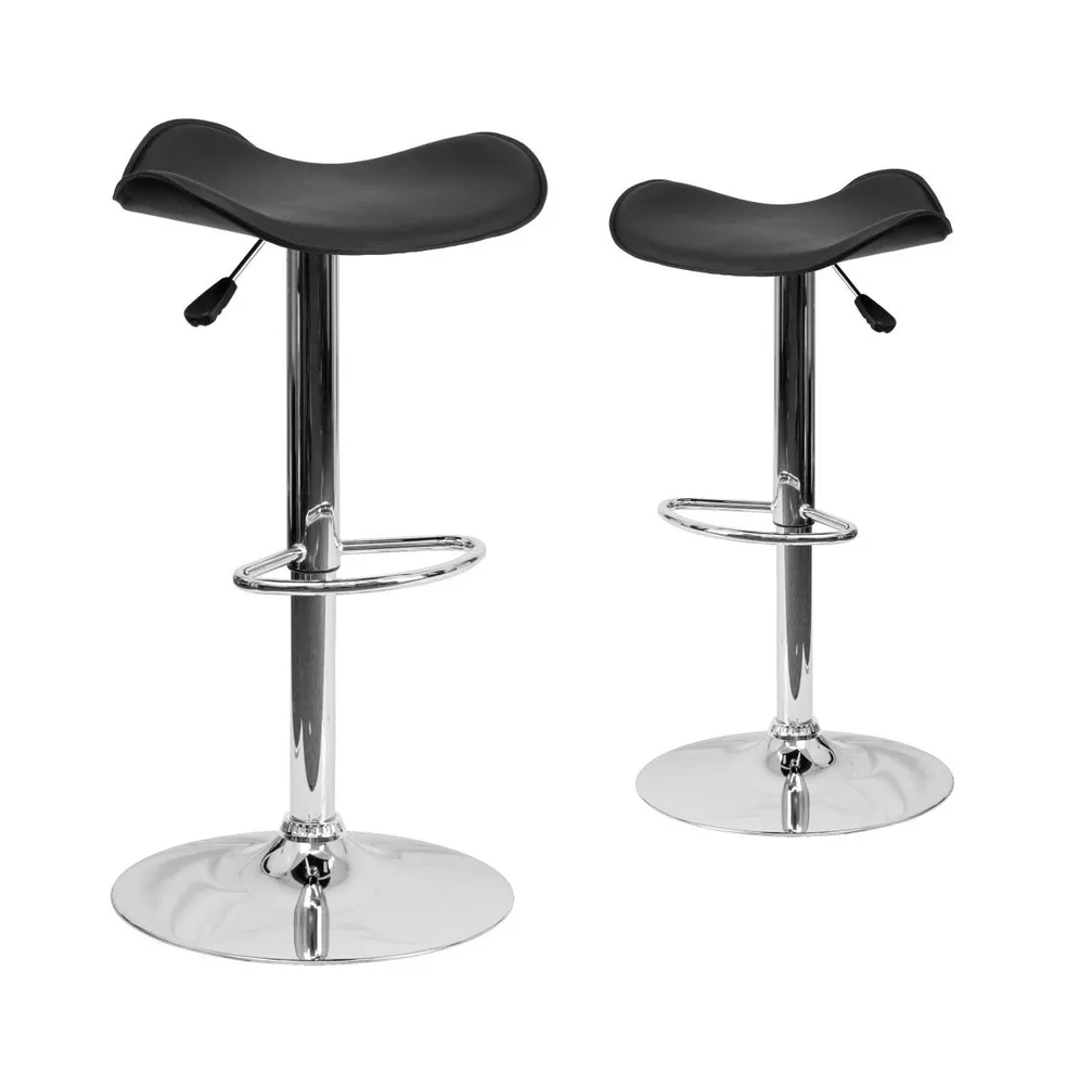 2 Pack Contemporary Vinyl Adjustable Height Barstool With Wavy Seat And Chrome Base