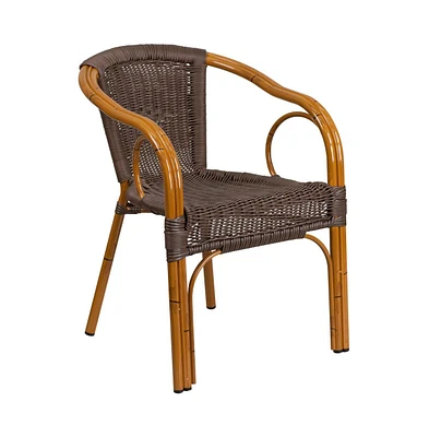 Esna Series Stacking Rattan Patio Chair With Bamboo Look Aluminum Frame And Integrated Arms