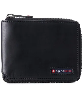 Alpine Swiss Unisex Rfid Safe Zipper Wallet Genuine Leather Zip Around Bifold