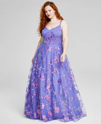Say Yes Trendy Plus Size Sequined Embroidered Ball Gown, Created for Macy's