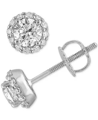 Alethea Certified Diamond Halo Stud Earrings (1 ct. t.w.) in 14k White Gold Featuring Diamonds from De Beers Code of Origin, Created for Macy's