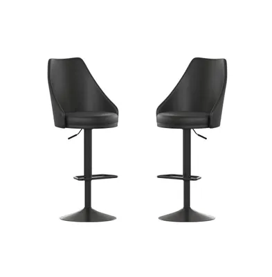 Mischa Set Of Two Adjustable Height Dining Stools With Tufted Upholstered Seats And Pedestal Base With Footring