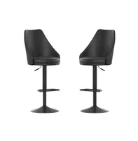 Mischa Set Of Two Adjustable Height Dining Stools With Tufted Upholstered Seats And Pedestal Base With Footring