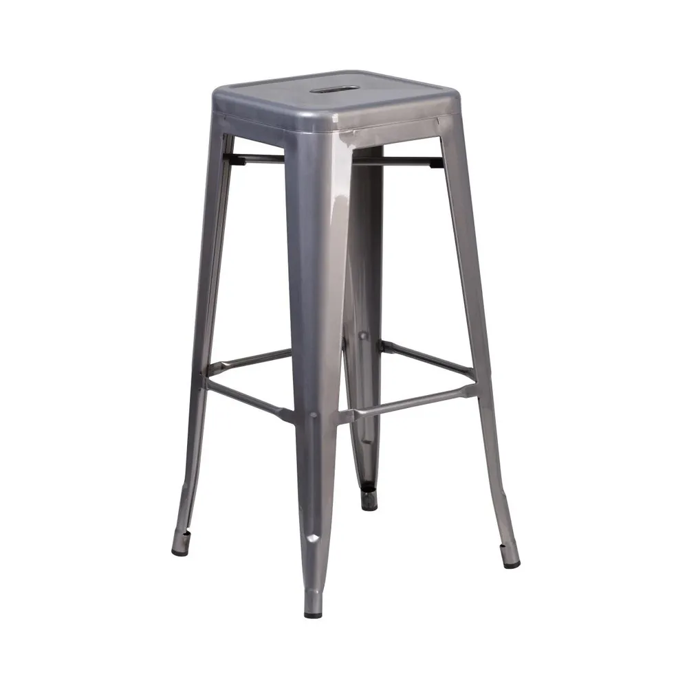 Atlas Series Backless Dining Stool With Clear Coated Metal Frame For Indoor Use