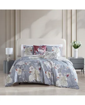 Bebejan Smoky Blue Garden Bedding 100% Cotton 5-Piece King Size Reversible Comforter Set