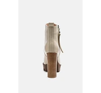 Mistress High Block Heeled Chunky Leather Boot Beige