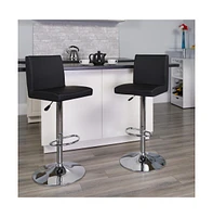2 Pack Contemporary Vinyl Adjustable Height Barstool With Panel Back And Chrome Base