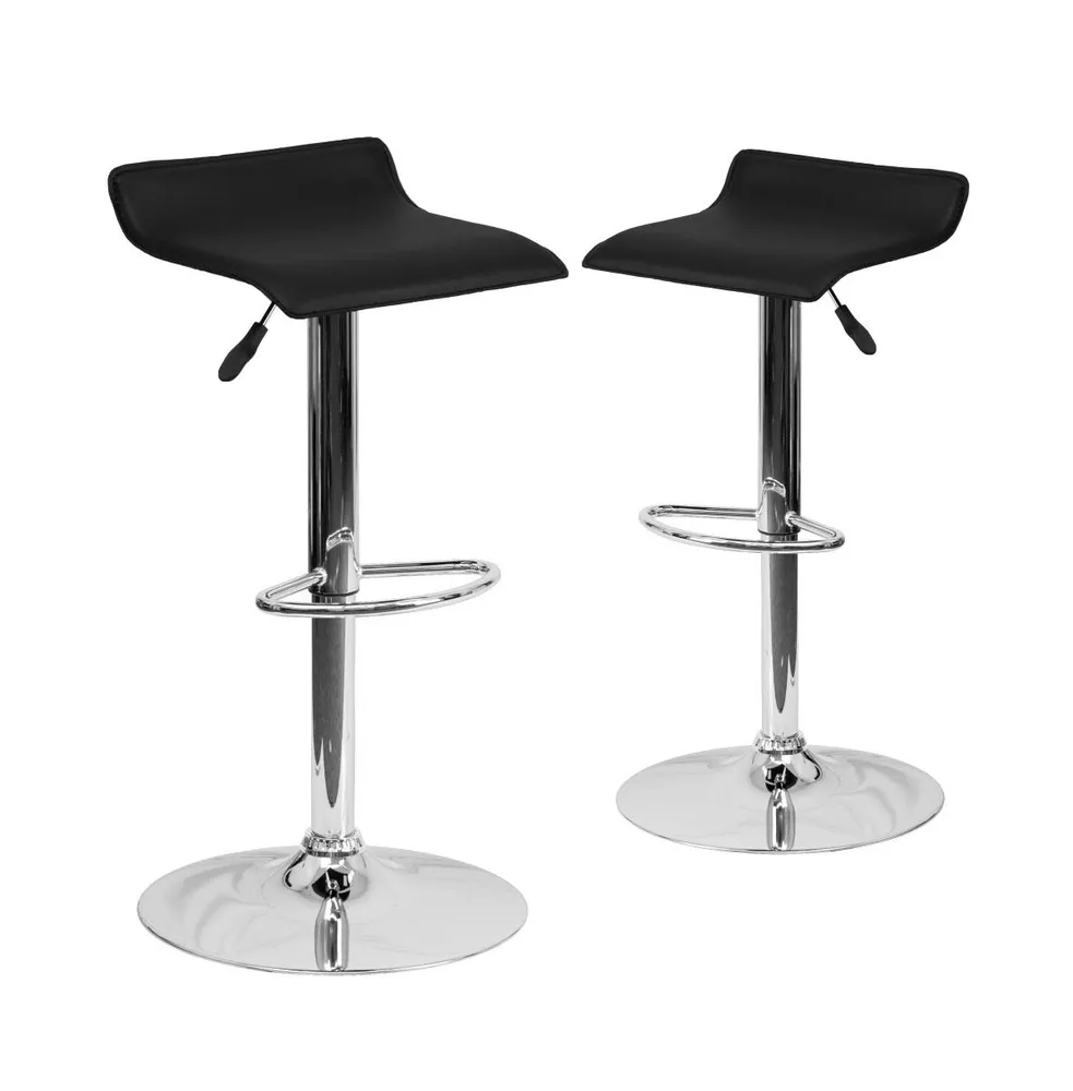 2 Pack Contemporary Vinyl Adjustable Height Barstool With Solid Wave Seat And Chrome Base