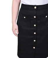 Ny Collection Petite Slim Tweed Double Knit Pencil Skirt with Pockets