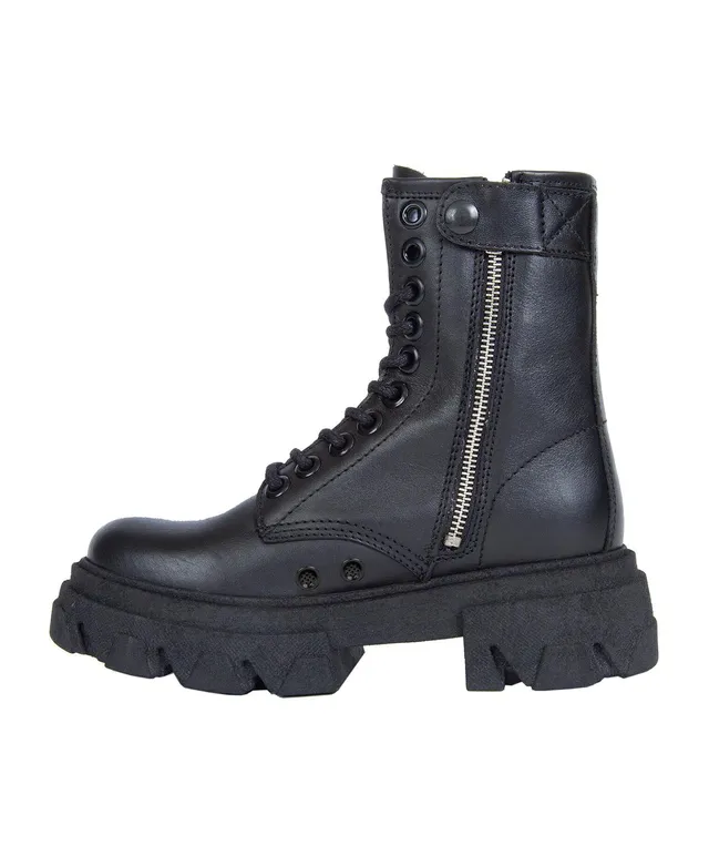 Studded Trim Lace Up Combat Boots