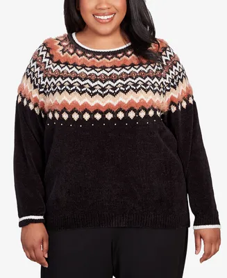 Alfred Dunner Plus Park Place Classic Fair Isle Crew Neck Sweater