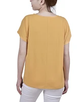 Ny Collection Petite Short Sleeve Knit Top with Hardware