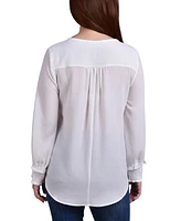 Ny Collection Petite Long Sleeve Crepe Blouse