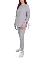 Ny Collection Petite Drawstring Sleeve Top and Jogger Set, 2 Piece