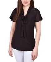 Ny Collection Petite Short Sleeve Top with Mesh Details