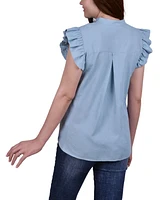 Ny Collection Petite Ruffle Flange Chambray Blouse