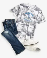 Guess Mens City Postcard Graphic T Shirt Slim Tapered Fit Destroyed Jeans