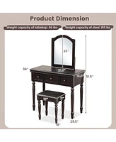 Vanity Table Set Makeup Desk Cushioned Stool 3 Drawer Large Mirror